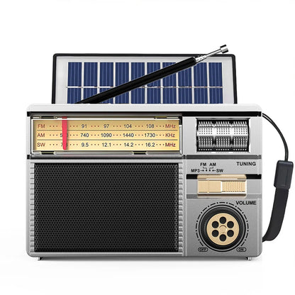 Vintage Solar AM/FM/SW Bluetooth Speaker Radio with USB/TF MP3 Player, Rechargeable Battery FM Receiver Radio for Home&Outdoor