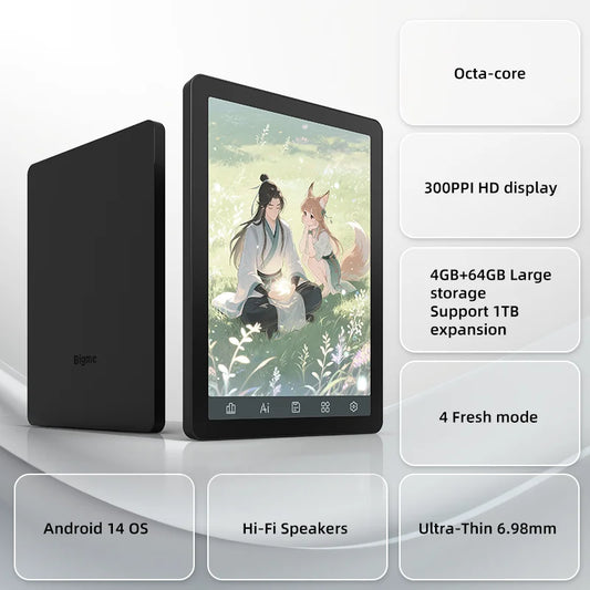 Bigme E-book Reader B6, 6-inch e-ink electronic book, 36-level front light, Android 14 OS built-in Google Play, 4+64GB ereader