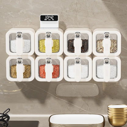 Non perforated seasoning box, seasoning storage container with spoon, spice jar, chili spice, kitchen organizer