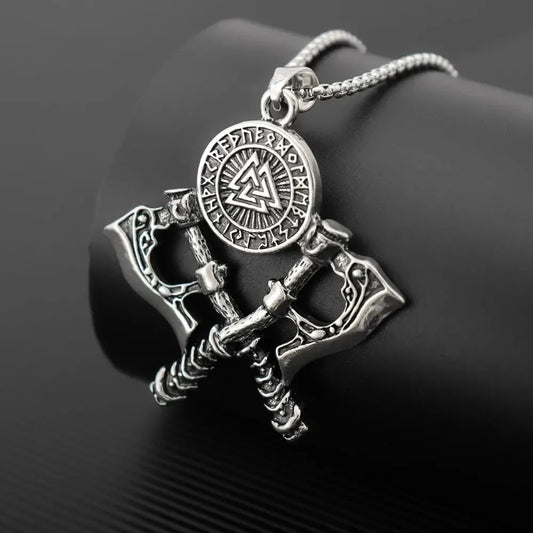 Vintage Nordic Valknut Viking Tomahawk Pendant Charm Men's Necklace Christmas Valentine's Day Gift Protector Jewelry Accessories