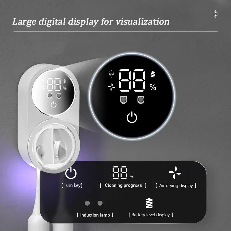 Intelligent wall mounted toothbrush holder, toothbrush holder disinfection device, toothbrush storage rack, with 2 brush slots
