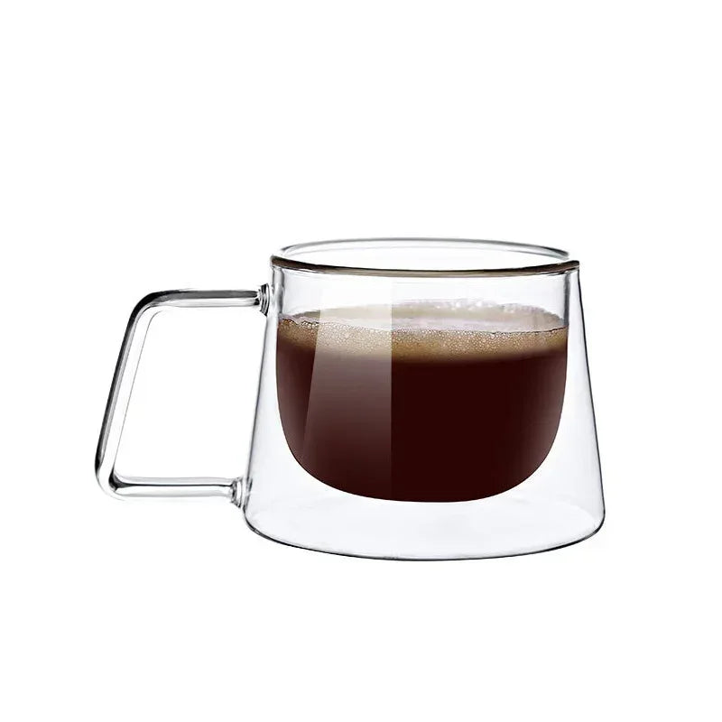 200ML Transparent Heat-resistant Espresso Cup Double Wall Glass Coffee Mug with Handle Cappuccino Latte Breakfast Tea Water Cups