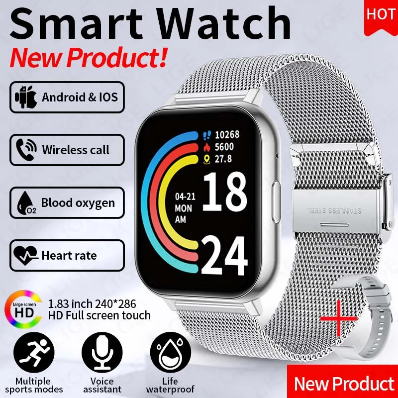 LIGE 2026 New Health Monitor 1.83" HD Screen Fitness SmartWatch Call Reminder Bluetooth Call Waterproof Smart watch Men Women