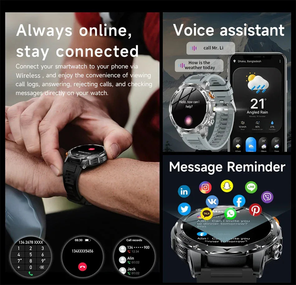 LIGE AMOLED Smart Watch Men with Flashlight Sports IP68 Waterproof Fitness Tracker Bluetooth Call Smartwatch Man for Android iOS