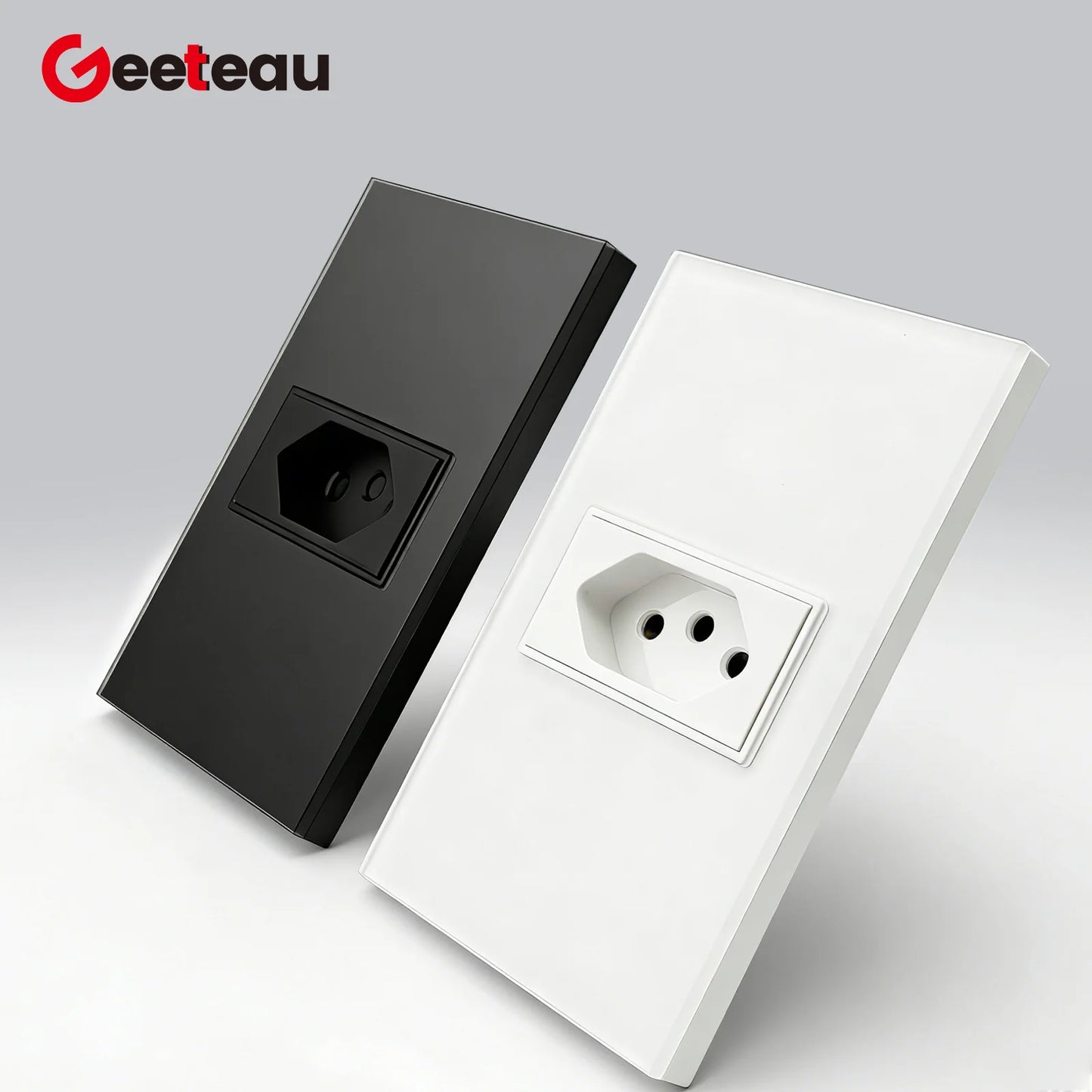 Geeteau Black White Glass Panel Single Brazil Wall Socket 10A Full paddle  Standard Home Safe Stable Household Power Plug