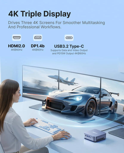 ACEMAGIC M5 Mini PC Intel Core I5-14500HX (14C/20T, up to 4.9GHz) 16GB DDR4 RAM 512GB NVMe SSD, Desktop Replacement 4K Triple