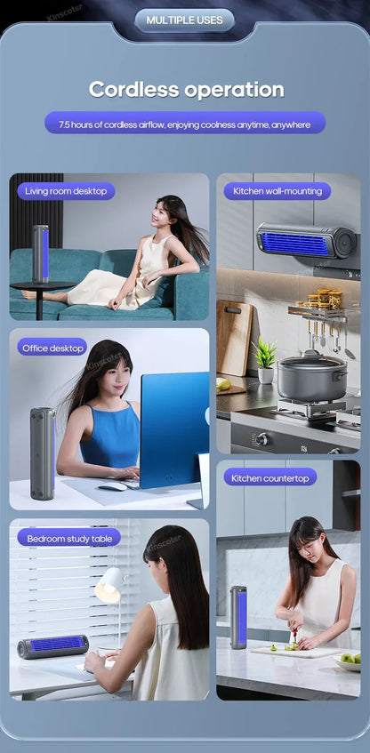 Portable Household Quiet Tower Fan 3 Speeds Wall Mounted Air Conditioning Fan 2000mAh Non-drilling Circulating Fan Room Kitchen