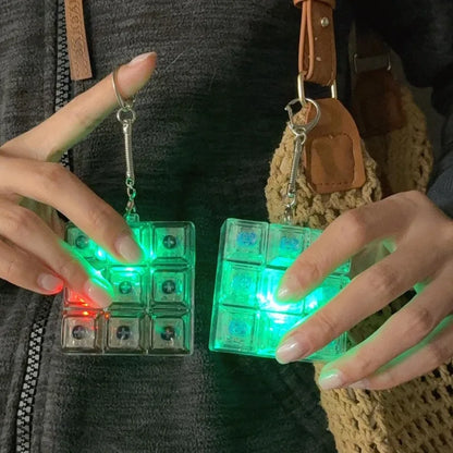 LED 9 Keys Keycap Keychains for Women Men Luminous Stress Relief Finger Pendants Fidget Keyboard Backpack Key Button Keyrings