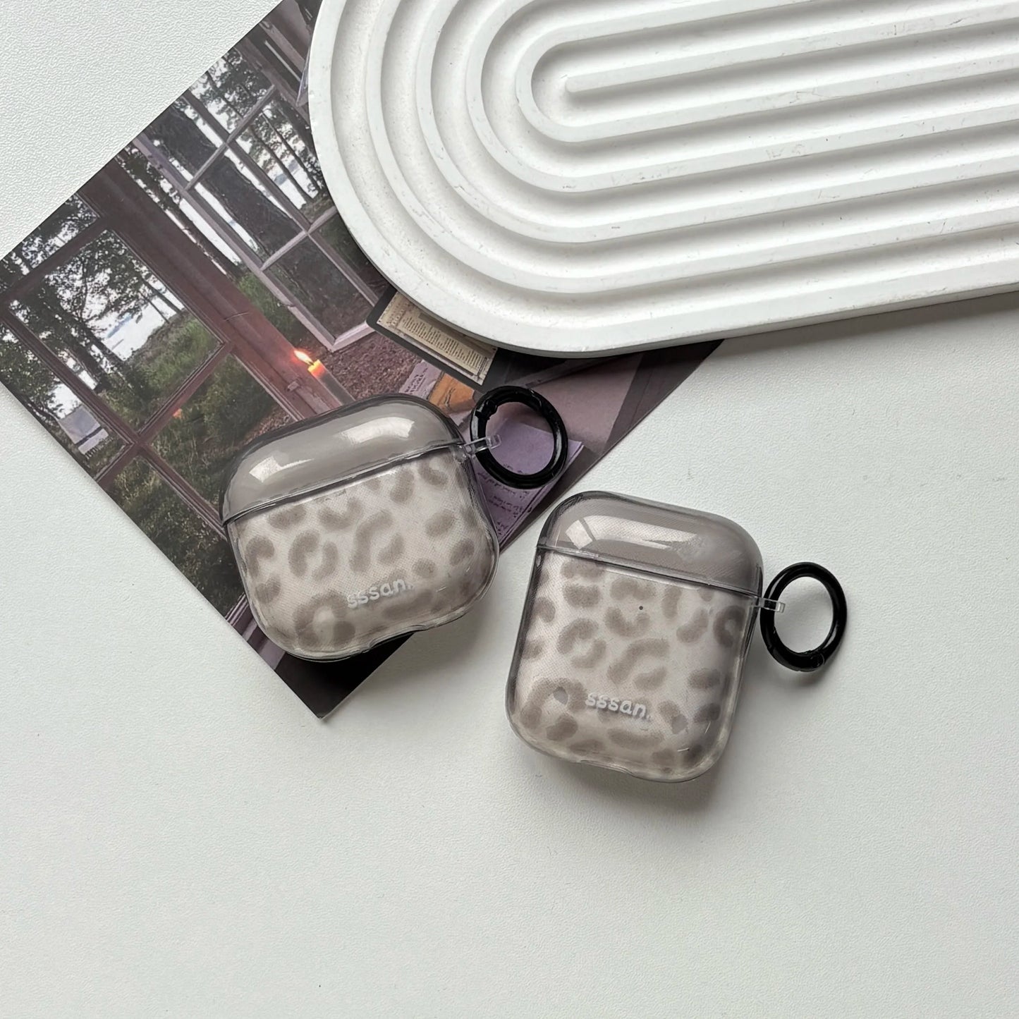 Simple Chic Transparent Grey Leopard Print Pattern Protective Earphone Case Cover for AirPods 1 2 3 4 Pro Pro2 Pro3