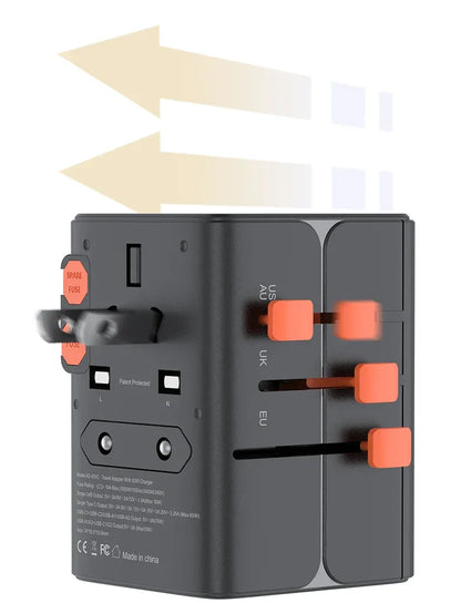 65W/45W/25W GaN Universal Travel Adapter with 2 USB 2 Type C Fast Charging All-in-one Travel Charger EU/UK/USA/AUS for Travel