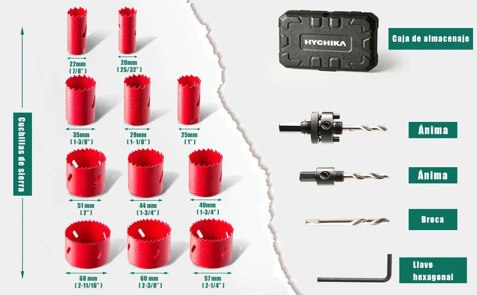 HYCHIKA 19-64mm 14pcs Hole Saws Set with Storage Box for Electric Screwdriver Drilling Metal Wood Power Tools Accessories