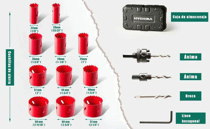 HYCHIKA 19-64mm 14pcs Hole Saws Set with Storage Box for Electric Screwdriver Drilling Metal Wood Power Tools Accessories