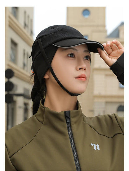 WEST BIKING Winter Cycling Cap With Brim Windproof Warm Sports Cap High Elastic Fleece Hiking Running Hat Cycling Equipment