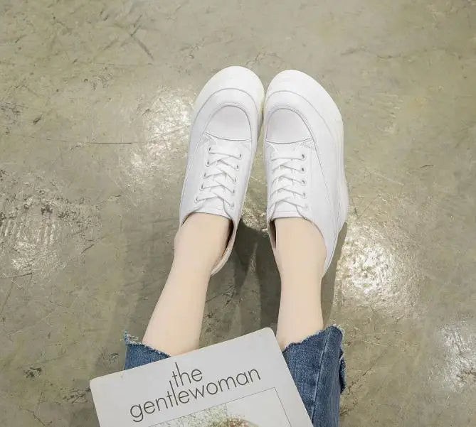Genuine leather 10cm Increase Flat Platform Shoes Female Thick Sole Students Casual Shoes Woman  Lace Up Solid   Women Shoes