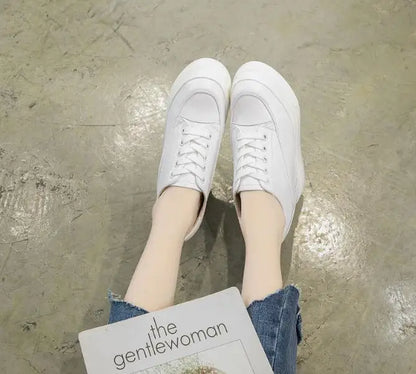 Genuine leather 10cm Increase Flat Platform Shoes Female Thick Sole Students Casual Shoes Woman  Lace Up Solid   Women Shoes
