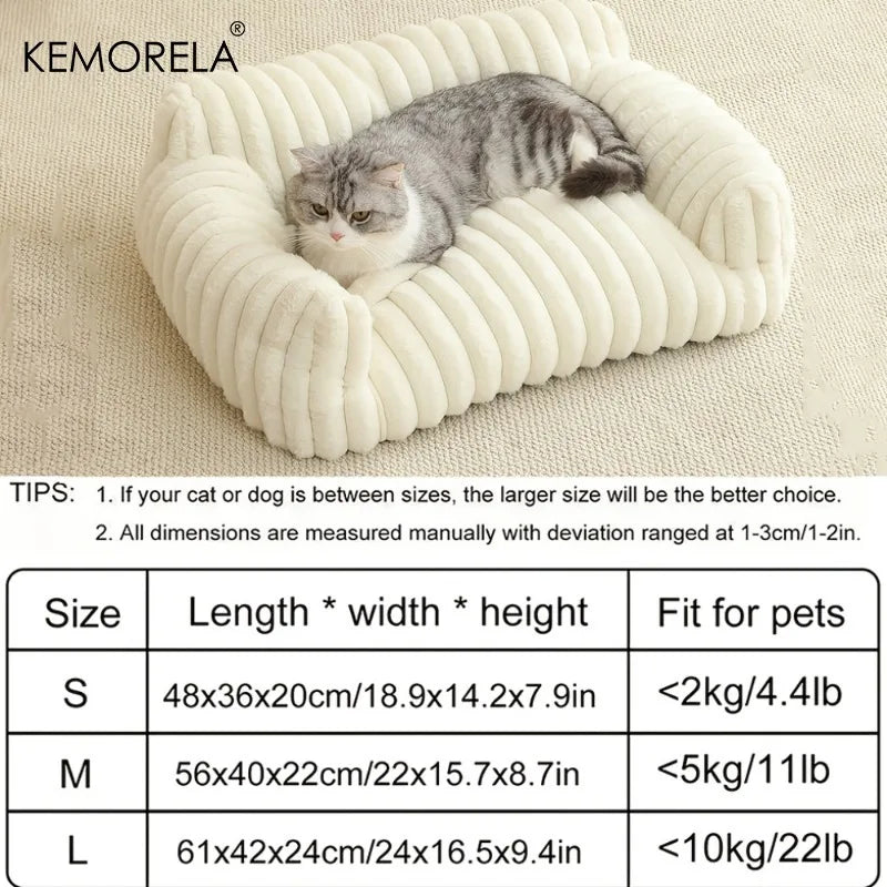 KEMORELA 1PC Striped Cat Sofa Bed Soft Polyester Pet Bed Breathable for All Seasons Suitable for Small to Medium Catsor Sleeping