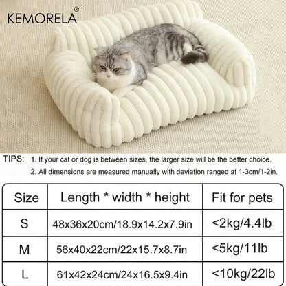 KEMORELA 1PC Striped Cat Sofa Bed Soft Polyester Pet Bed Breathable for All Seasons Suitable for Small to Medium Catsor Sleeping