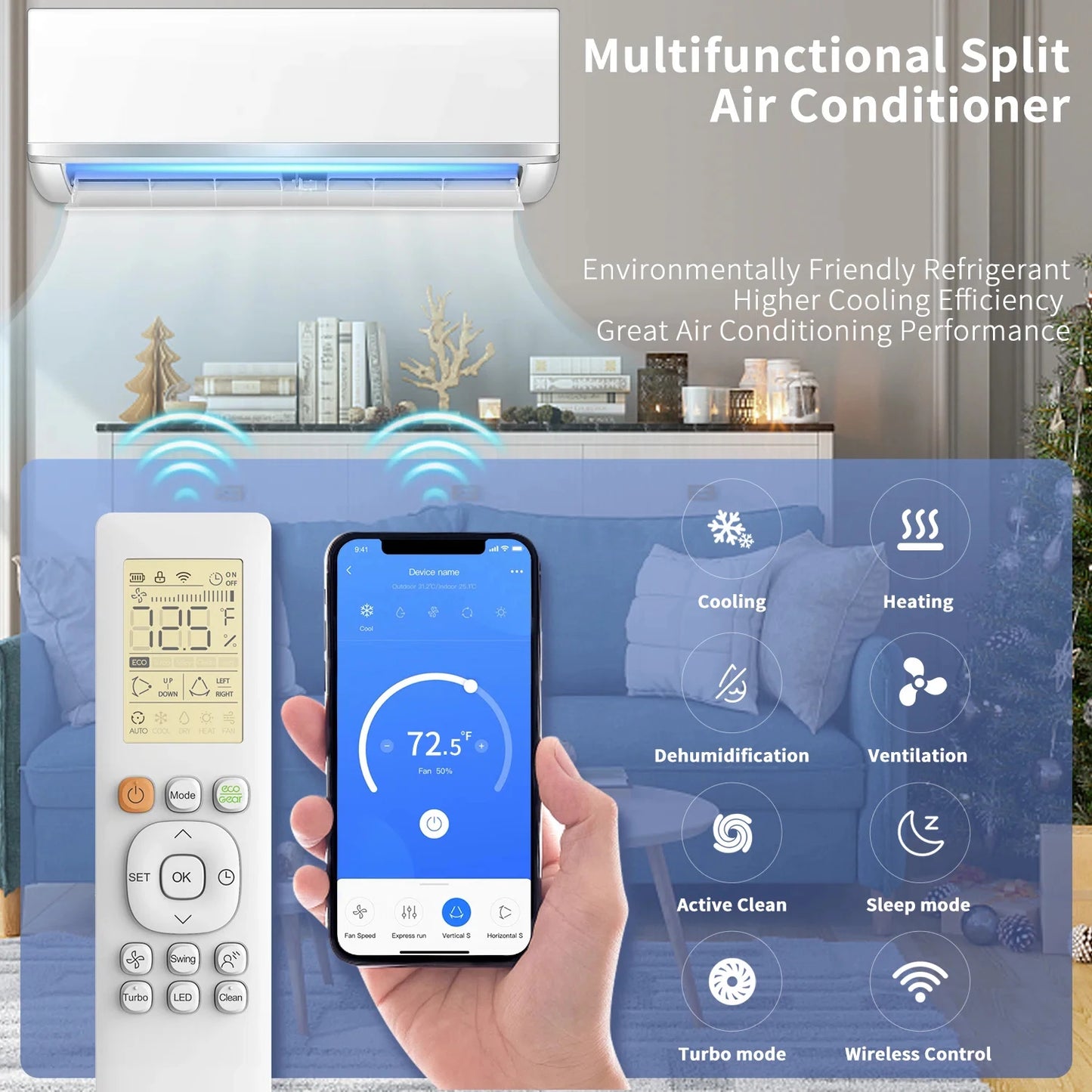 A+++ 220V 9000 / 12000 / 18000 / 24000 BTU CE RoHS Approved Wall Mounted Inverter Mini Split Air Conditioner