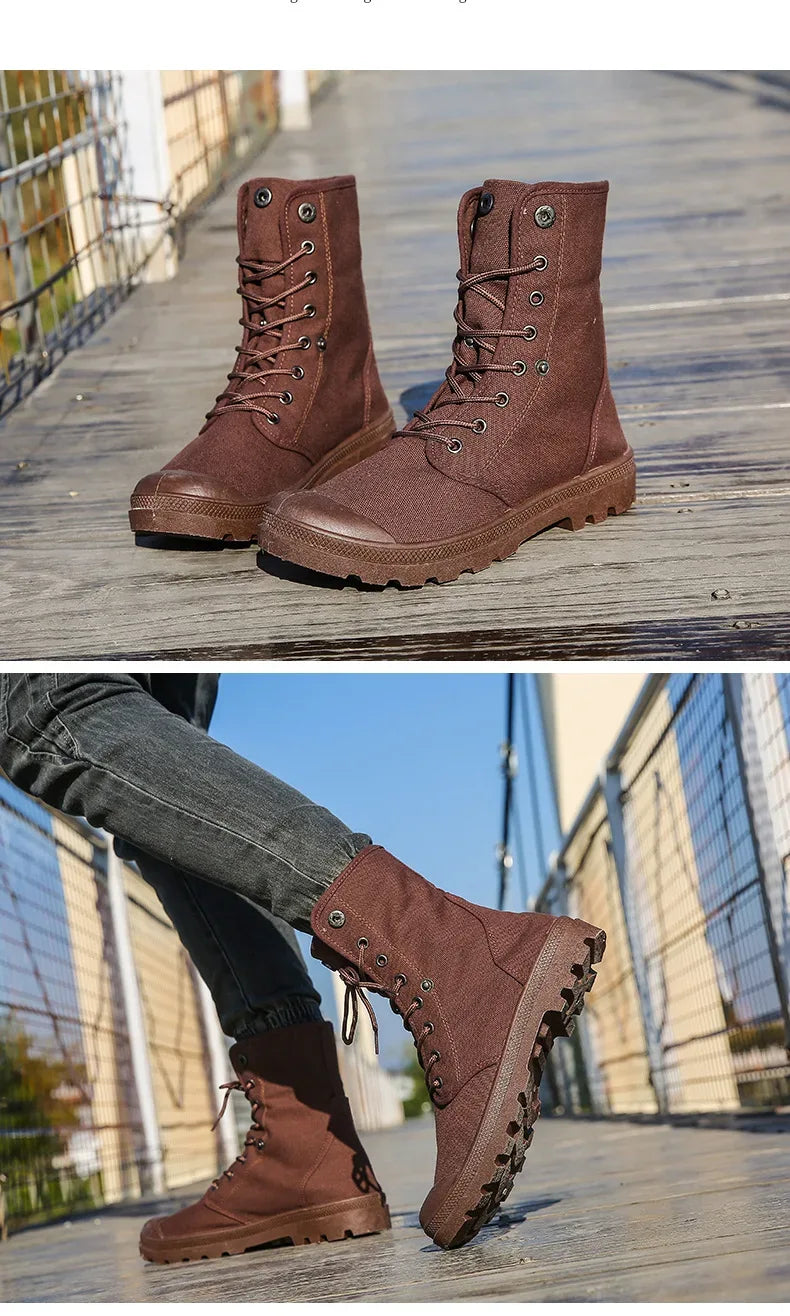 2024 Men's Fashion Canvas Shoes Spring and Autumn Outdoor Shoes Thick-soled High-top Shoes Cuff Shoes Fashion Sports Shoes