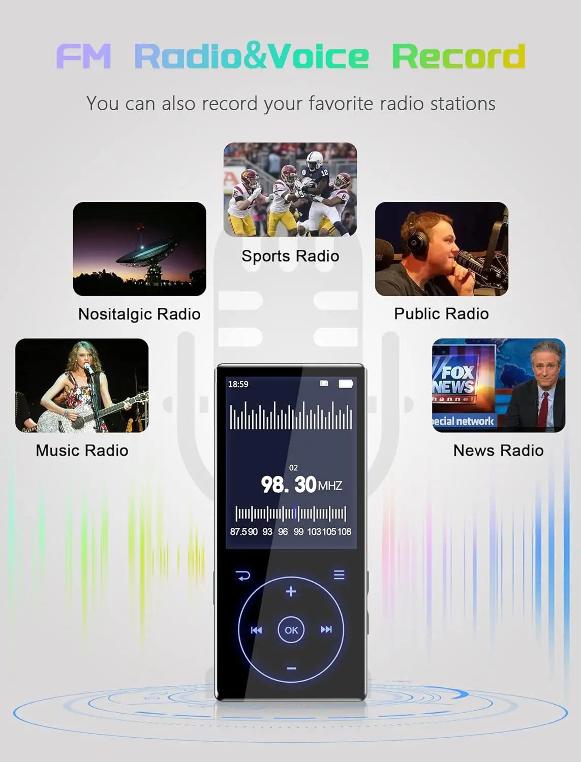 128GB MP3 Player: Portable Music Player with Bluetooth 5.2 HiFi Sound Shuffle Single Loop FM Radio Built-in HD Speaker Voice Rec