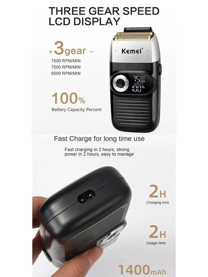 Kemei Original Multi-functional 2 In 1 Electric Shaver Rechargeable LCD Digital Display Reciprocating Razor For Men KM-2026 2027