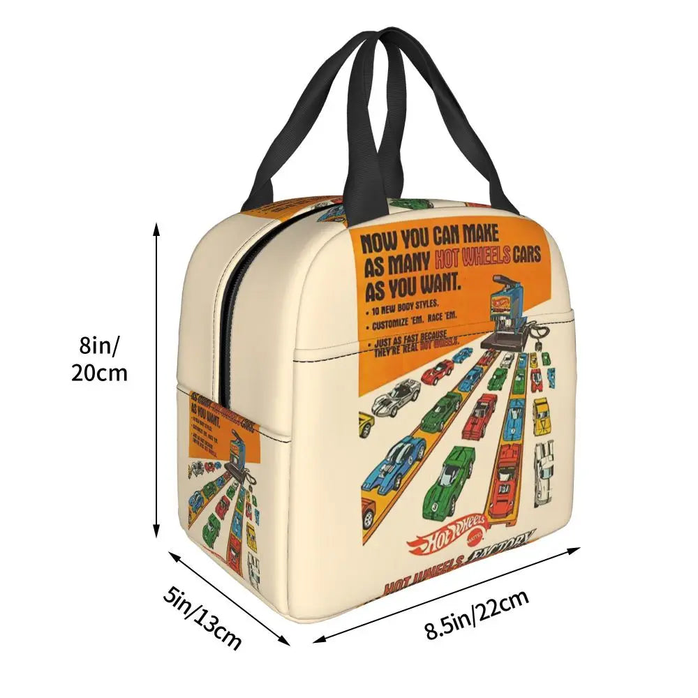 Custom Hot Wheels For Fans Thermal Insulated Lunch Bag Cartoon Sport Car Portable Lunch Container Travel Multifunction Food Box