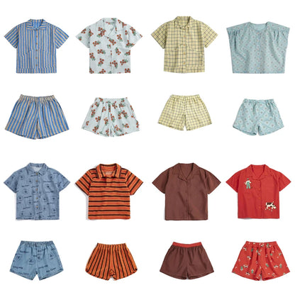 kids shirts and shorts clothing sets 2026 new summer boys girls cute print short sleeve tees tops and shorts clothes sets bc