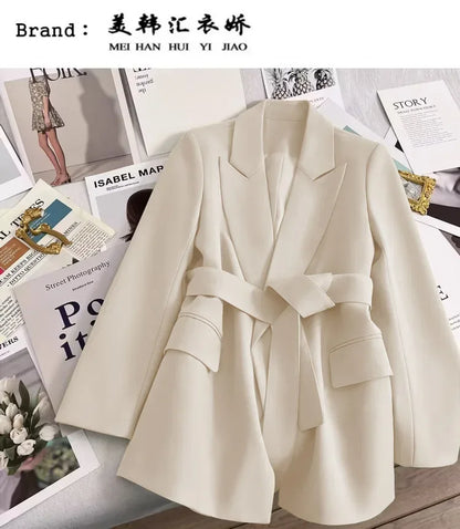 2024 Spring Autumn Suit Jacket Office Lady Fashion Elegant Commute Long Sleeve Lace Up Coat For Women 2024 Female Black Tops