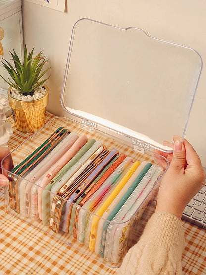 Ins Transparent Phone Case Organizer Storage Box with Cover Home Desktop Acrylic Sundries Storage Basket Phone Case Holder