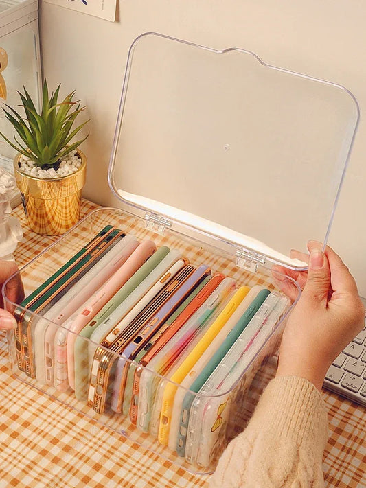 Ins Transparent Phone Case Organizer Storage Box with Cover Home Desktop Acrylic Sundries Storage Basket Phone Case Holder by PDG ibma