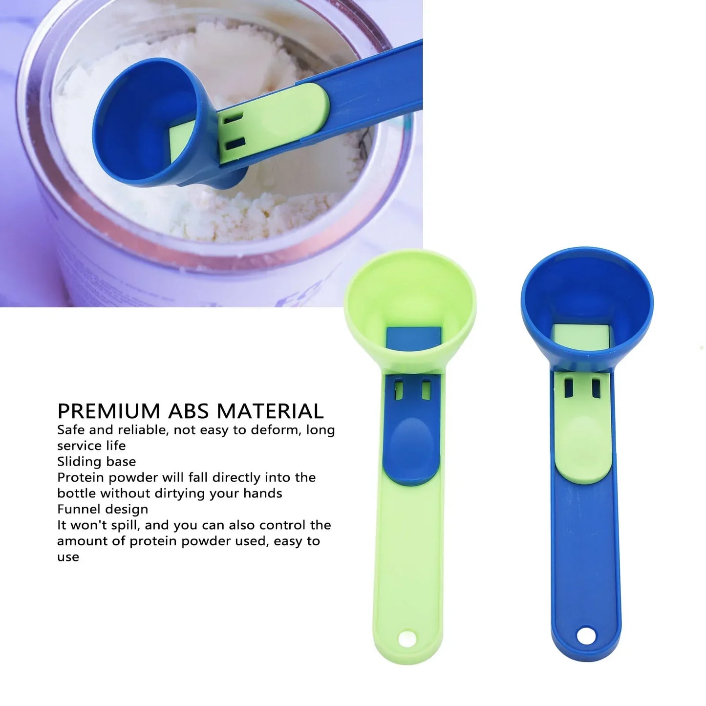 Protein Powder Funnel Scoop ABS Spill Proof Sliding Spoon Coffee Scoop Funnel for Sports Drink Protein Powder Funnel Scoop
