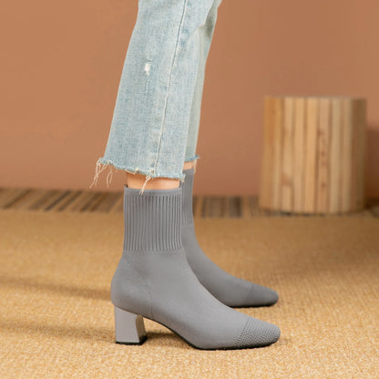 Women's Boots 2025 New Fashion Pointed Soft Knitted Casual Comfortable Shoes (heel height 4.5cm, )