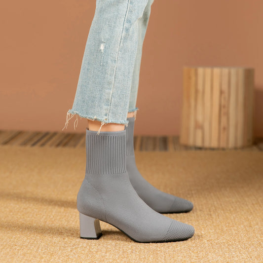 Women's Boots 2025 New Fashion Pointed Soft Knitted Casual Comfortable Shoes (heel height 4.5cm, ) by PDG ibma
