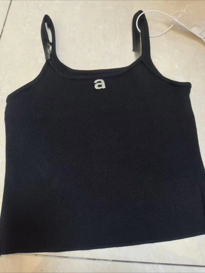 Design Sense Niche Black Beaded Letter-Printing Sleeveless Camisole Women's Summer Crop Tops Hot Girl Outer Wear Short Base Vest
