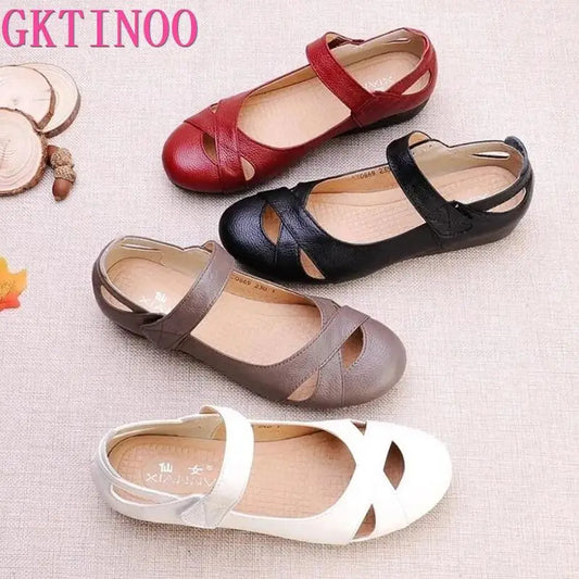 GKTINOO Spring Breathable Genuine Leather Summer Shoes Woman Flat Low Heel Shallow Soft Comfort Flats Mary Janes Women Size 43