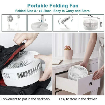 Foldable Telescopic Wireless Portable Desk Fan Usb Rechargeable Built-In Battery Oscillating Standing Air Cooling Fan