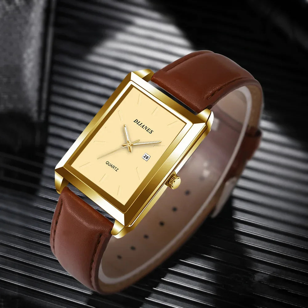 2pcs/set Square Couple's Watch, PU Leather Strap, Quartz Movement | Gifts for Men or Women | Valentine's Day Gifts