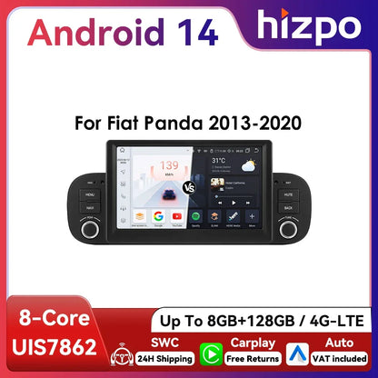 Hizpo 2Din 7inch Android14 Car Radio for Fiat Panda 2013 - 2020 GPS Navigation 4G BT Carplay RDS DSP SWC UI7862 Multimedia