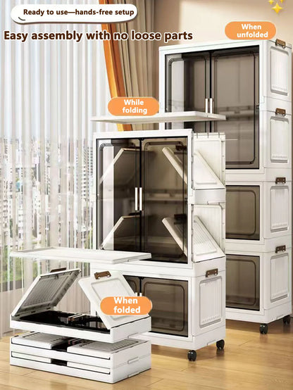 Multi-Functional Folding Storage Cabinet with Doors for Home Office Kitchen Bathroom Organizer White Black Gray
