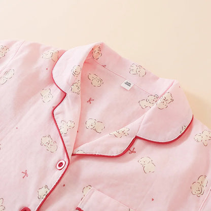 Summer Women Pajamas 3 Pieces Set 100% Gauze Cotton Female Sleepwear Bedroom Set Short sleeved long pants + shorts Woman Piiama