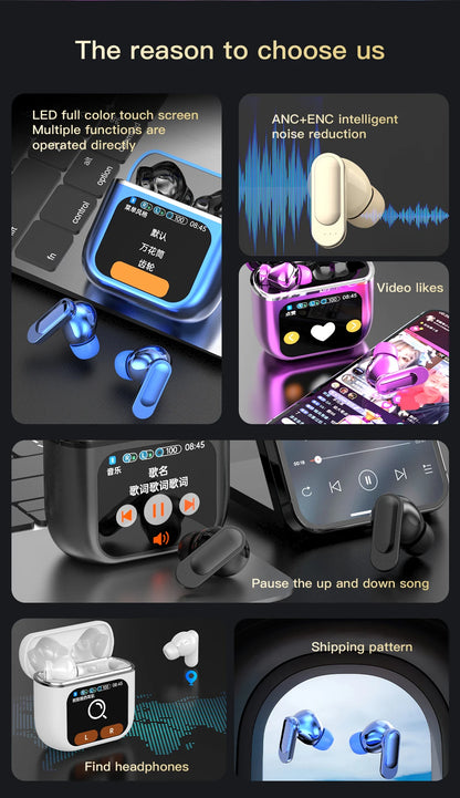 SE60 High quality Touch Screen ANC Wireless Earphones TWS Noise Cancelling Earbud Bluetooth 5.3 Long Battery life HiFi Headphone