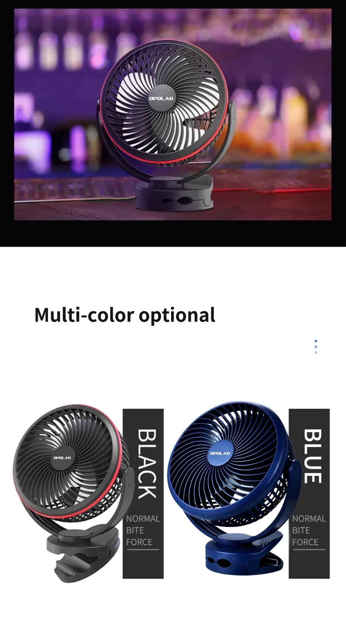OPOLAR 8inch 10000mAh Rechargeable Clip Fan Desktop Mini Air Cooler with Timing Removable Fan Guard