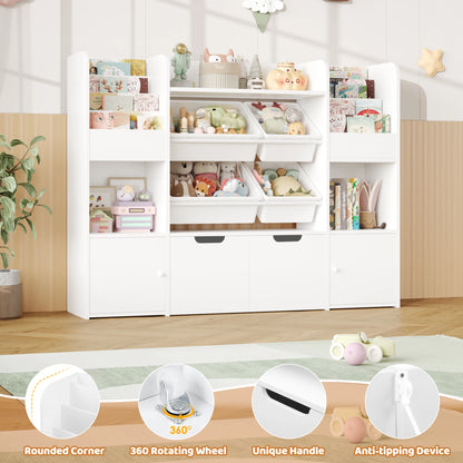 Getone Toy Storage Unit Children's Bookshelf Kid's Room Furniture Bookcase with 4 Boxing 2 boxing rolls 13 shelves 126x30x104cm