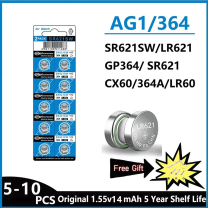 5-10PCS AG1 LR621 364 V364 164 531 SR621 SR621SW SR60 CX60 1.55V Alkaline Battery For Watch Car Key Remote Toy Button Coin Cell