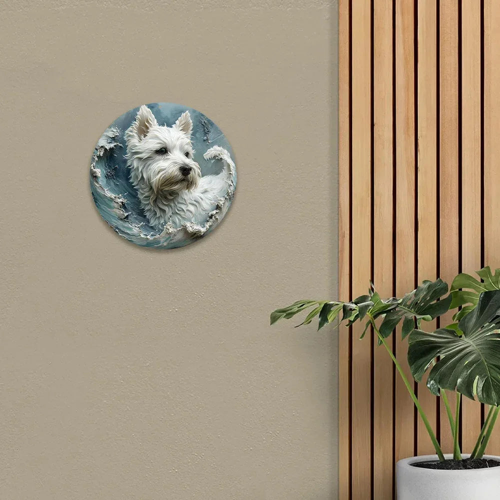 Aluminum Sign Faux Resin Painting Round Sign Room Decoration Valentine's Day Gifts West Highland White Terrier Theme Decoration
