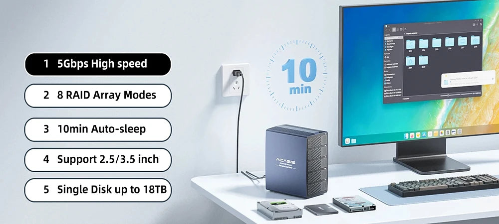 Acasis Hard Drive Docking Station 5 bay SATA HDD Docking Station Aluminum HDD Case Support 8 Raid Mode for 2.5/3.5 inch HDD/SSD