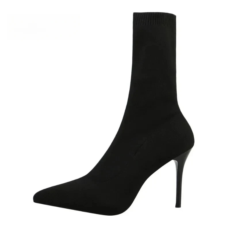 Comemore Knitting Stretch High Heels for Women Fashion Shoe 2025 Spring Autumn Ankle Boot Female Sexy Sock Boots Plus Size 34 42