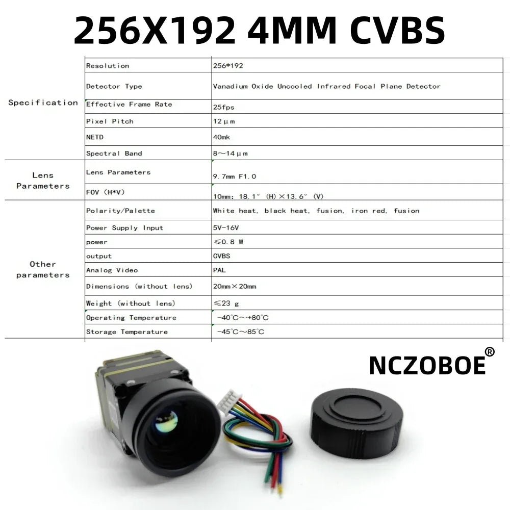 NCZOBOE 9.7mm Drone thermal imaging lens 256/384 Suitable for FPV and fixed-wing UAV FPV Camera Kit for plane CVBS