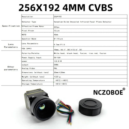 NCZOBOE 9.7mm Drone thermal imaging lens 256/384 Suitable for FPV and fixed-wing UAV FPV Camera Kit for plane CVBS