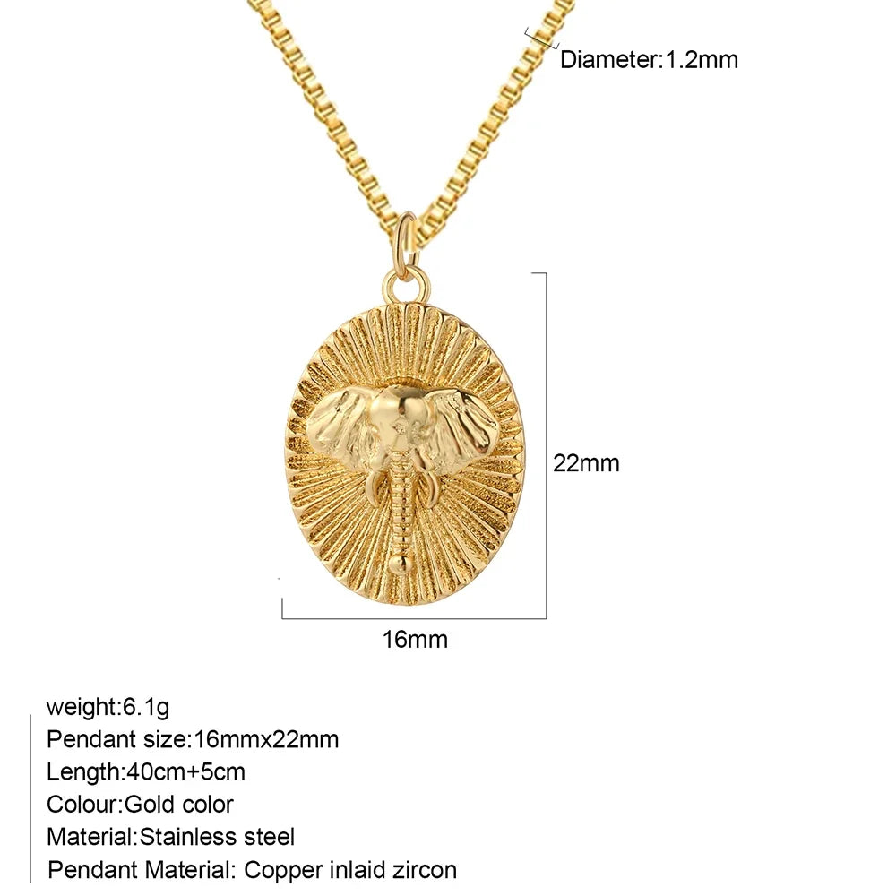 Bohemian Heart Animals Necklace for Women Cute Heart Punk Motocycle Pendant Gold Color Stainless Steel Long Chain Collars Neck